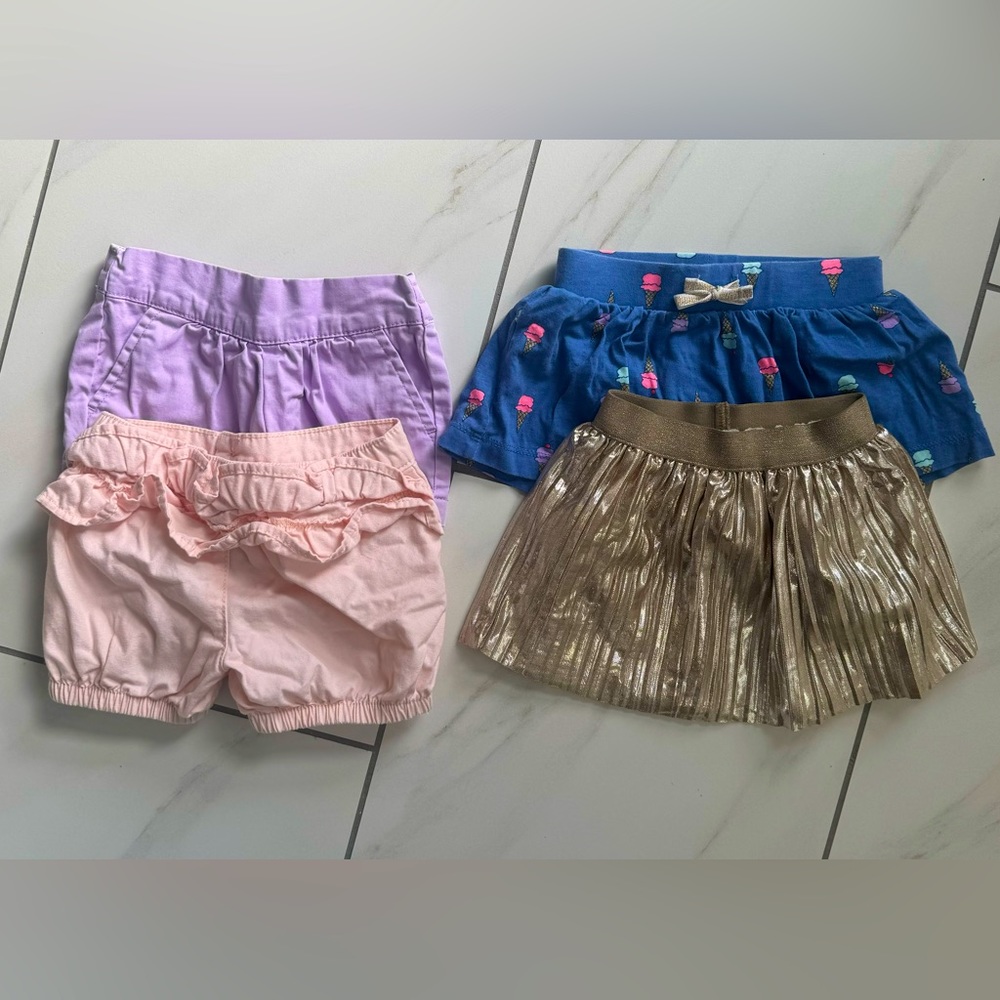 EUC Girls Baby 6 month Carters lot of shorts and skirts